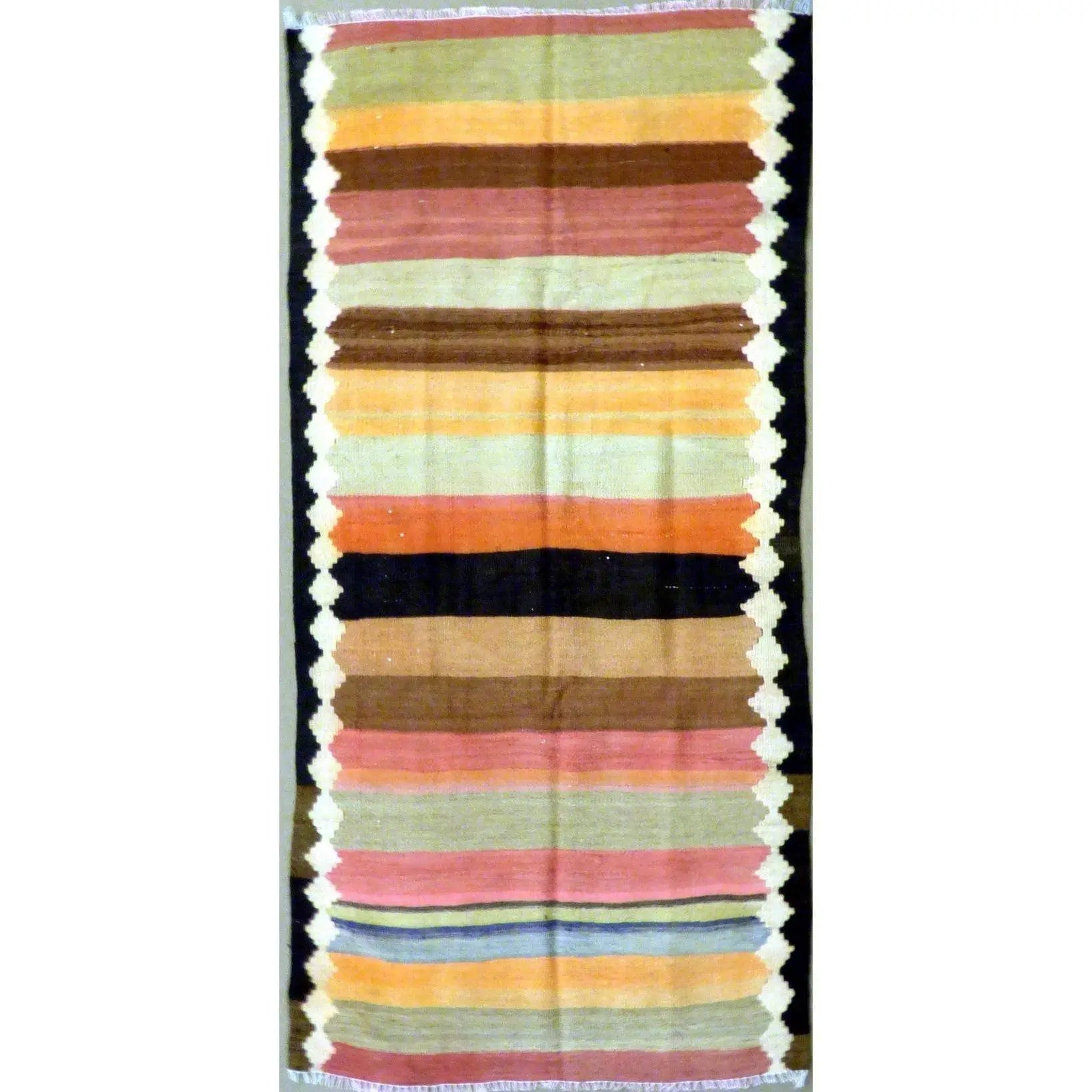 One Of The Kind Authentic Hand-Knotted Sanandaj Vintage Kilim 6'7" X 2'4"